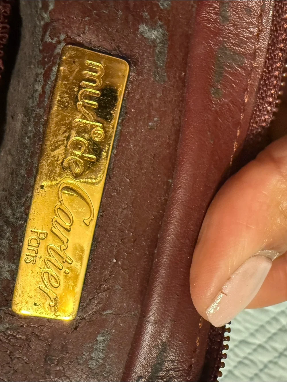 Vintage Cartier Burgundy Leather Clutch with Gold Corner Accents